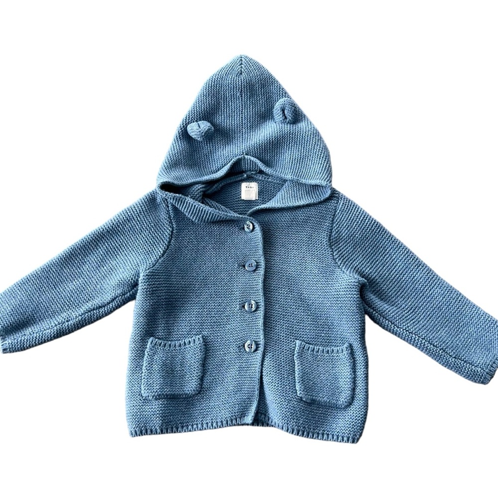 Baby Gap Baby Sweater Hooded Cardigan Brannan Bear Blue Ears Cotton